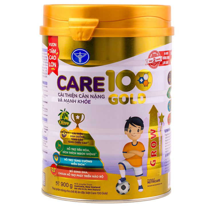 Sữa Care 100 gold 900g dành cho trẻ nhẹ cân, biếng ăn, suy dinh dưỡng